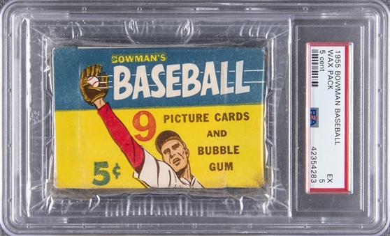 1955 Bowman Baseball Unopened Five-Cent Wax Pack - PSA EX 5